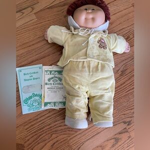 Vintage Cabbage Patch Kids With Yellow Corduroy  Outfit with Papers